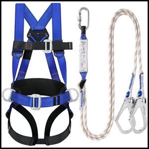 Full Body Safety Harness Fall Protection Kit with Shock Absorbing Lanyard